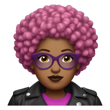 Plus size black woman with very short pink curly afro and a purple leather biker jacket with makeup on face. sticker