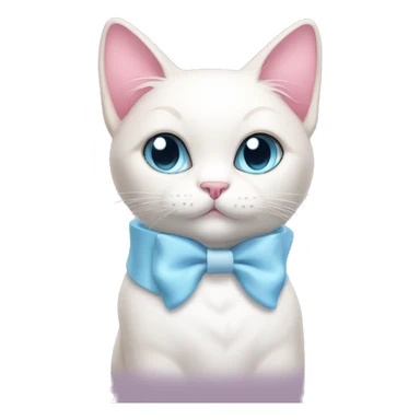 pink and white cat with light blue bow and belle collar  sticker