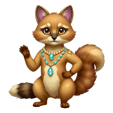 exotic shiny sparkly colorful fantasy-Cacomistle-tanuki-oncilla-caracal-animal-hybrid (full body) wearing jewelries and accessories and apparels sticker