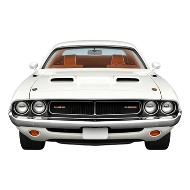 Classic white 1971 Dodge Challenger, perfect 30-degree angle view, highly detailed front grille and headlights, clean all-white exterior, authentic muscle car lines, iOS emoji style sticker