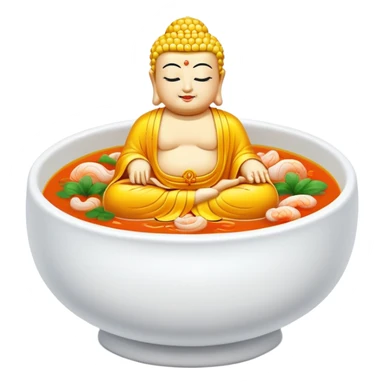 Buddha Jumps Over the Wall luxury soup with seafood and premium ingredients, simplified emoji style with bold outlines and bright colors, cartoon style famous Chinese delicacy sticker
