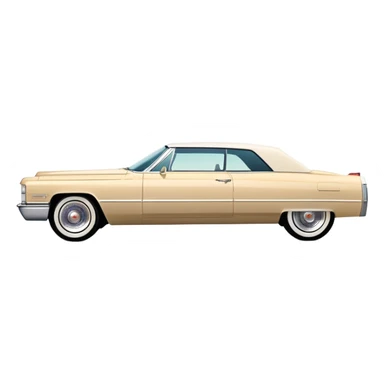 Clean-lined beige 1966 Cadillac DeVille, very minimalistic approach, 30-degree perspective, simplified iconic silhouette, Once Upon a Hollywood vehicle, iOS emoji style sticker