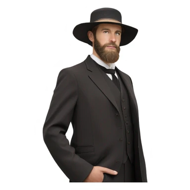 amish brown straw hat and small beard without mustache white skin black plain suit half body one photo  sticker