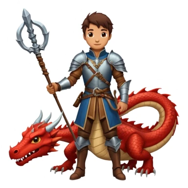 a dragon tamer with a whip in his hand in medieval time with a dragon next to him sticker