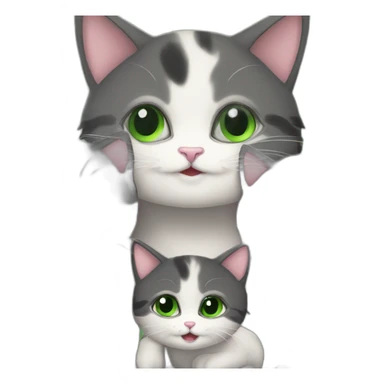Mom Cat With Her Kittens black color with green eyes sticker