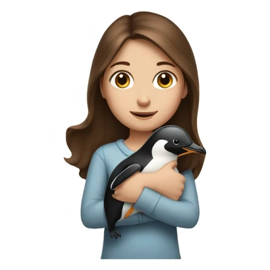 Girl with brown hair holding a penguin  sticker