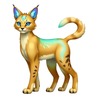 An iridescent transparent luminescent colorful fantasy-lynx-caracal-serval-fakemon-Digimon-creature-hybrid full body sticker