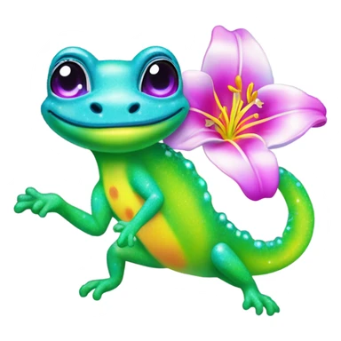 Lisa frank glitter gecko with a lily sticker