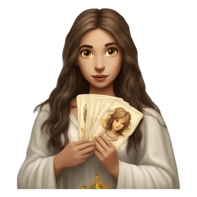 Beautiful angelic girl with straight brown hair with tarot cards sticker