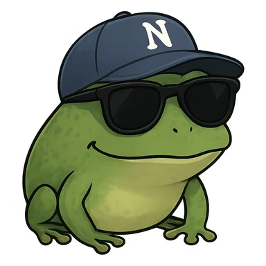 Tiny tropic frog wearing a baseball cap and sunglasses, bufo style sticker