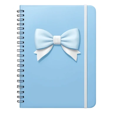 notebook with pastel blue cover and white bow sketch on front, cute and simple sticker