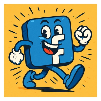 animated Facebook logo, energetic, eye-catching, contemporary sticker