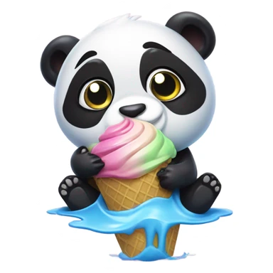 A little panda eats a big OREO ice cream with bamboo and swims in the pool sticker