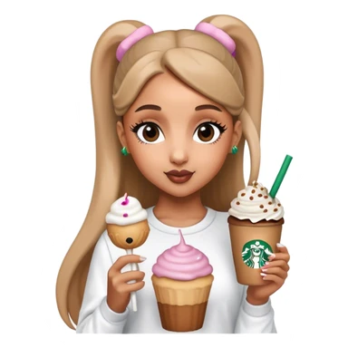 Ariana Grande holding a Starbucks cup and cake pop sticker