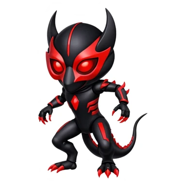 Black shiny alloy Cyber-Lombax-Fakémon-creature with dark black mask and shiny glowing neon red markings (full body) sticker
