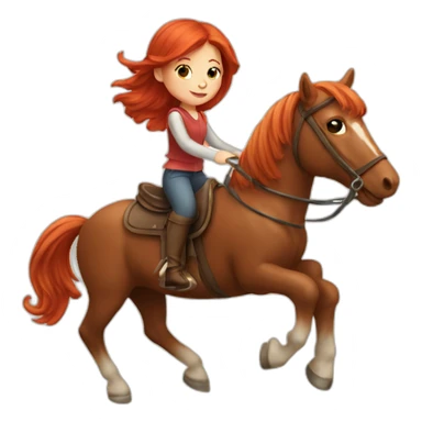 Little red head girl riding a horse sticker