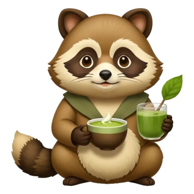 Tanuki con un matcha en la mano sticker