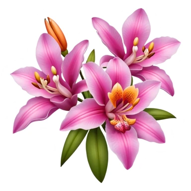 bouquet of pink and orange orchid and oriental lily flowers sticker