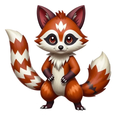 Hyper-realistic cool edgy badass zigzag-striped etched marked elegant Colorful Skilled Adept Graceful Asian Painted Meloetta-Furret-Lycanroc-Zangoose-Red-Panda-fusion-hybrid-creature (full body) sticker