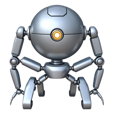symmetrical 4 legged robot. center sphere with 4 evenly spaced legs. 1 leg extends from each side at sphere's equator sticker