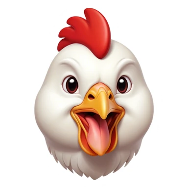Cinematic Comical White Chicken Portrait Emoji, Head tilted dramatically with an exaggeratedly shocked or amused expression, featuring a sleek, immaculate white plumage with a prominent red comb, wide, expressive beady eyes filled with playful disbelief, Simplified yet hilariously expressive features, highly detailed, glowing with a slightly sassy glow, high shine, dramatic yet playful, stylized with an air of cheeky mischief, bright and endearing, soft glowing outline, capturing the essence of a spirited and over-the-top chicken, so meme-worthy it feels like it could cluck its way into internet fame instantly! sticker