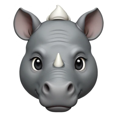 cinematic-noble-cute-young rhinoceros-portrait-emoji,slate-grey-hide-poised-and-regal,-with-a-massive,-powerful-build-and-a-thick,--deep-set-soulful-piercing-eyes,-simplified-yet-sharp-and-sophisticated-features,-highly-detailed,-large-black-eyes, white horn, front facing, zoomed out showing shoulders sticker