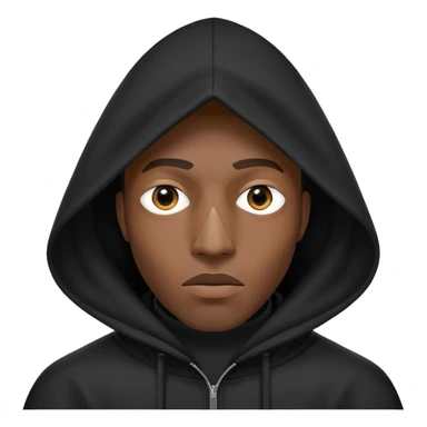 Black man wearing a triangular black hood that covers whole face  like batman with only eye holes sticker