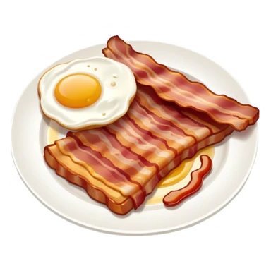 Cinematic crispy sizzling bacon, slightly curled, golden-brown with a perfect crunch, glistening with rich flavor, deep warm tones, served on a breakfast plate, comforting and indulgent. sticker