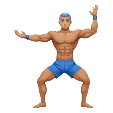 bodybuilder blue short warrior-II yoga pose sticker