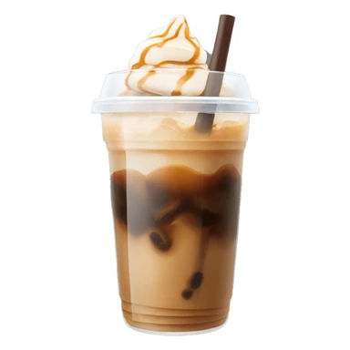 Caramel iced coffee in a clear cup with ice on top  sticker
