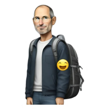 steve jobs with a backpack, in front of the Moon sticker