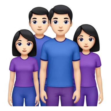 4people 2 men and 2 women. with black hair and white skin. ready to create a team. with blue and purple clothes sticker