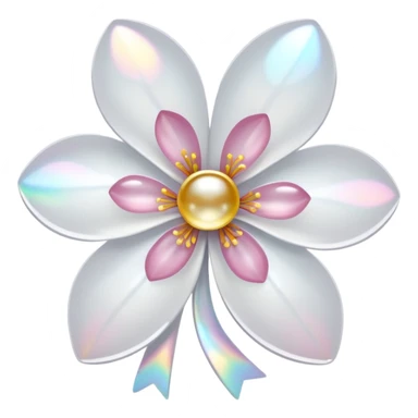 white sakura flower with a bow and holographic center sticker