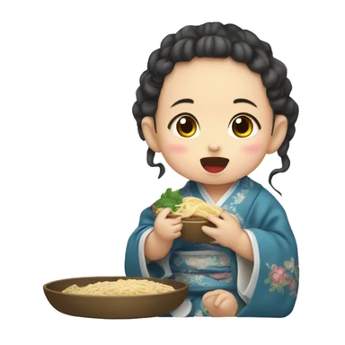 The baby girl eating nodle and with traditional chiese clothes sticker