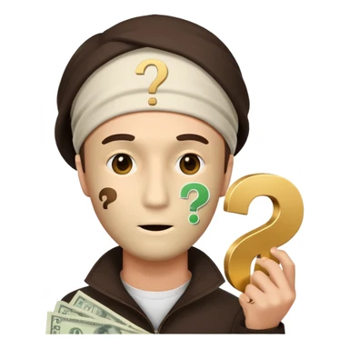 mistery person man with money face covered question mark sticker