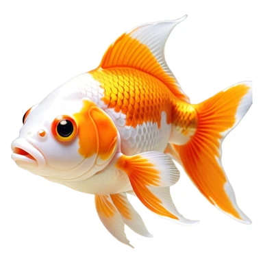 Cinematic Noble Orange and White Goldfish Portrait Emoji, Poised and regal, with a sleek, streamlined build and a vibrant body featuring a harmonious blend of orange and white hues, deep-set soulful golden eyes, Simplified yet sharp and sophisticated features, highly detailed, glowing with a soft, dignified glow, high shine, intelligent and graceful, stylized with an air of aquatic artistry, focused and attentive, soft glowing outline, capturing the essence of a watchful and confident aquatic companion, so majestic it feels as though it could glide out of the screen with effortless authority! sticker