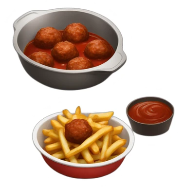 meatballs brown sauce and fries in dish sticker