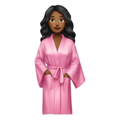 Tanned woman with long black hair wearing a silk pink Victoria’s Secret robe sticker