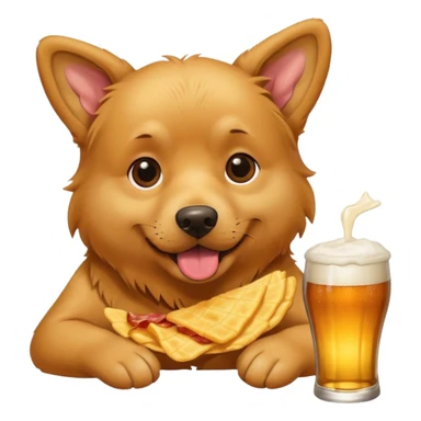 A realistic Dog eating chips and drinking beer on a piece of bacon sticker
