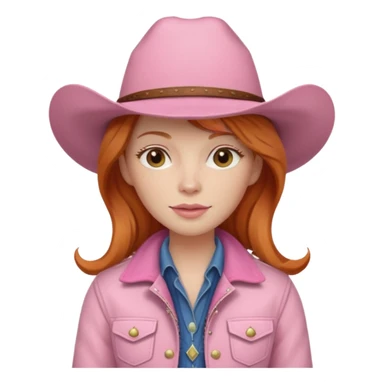 Ginger long hair cowgirl with soft pink hat and jacket sticker