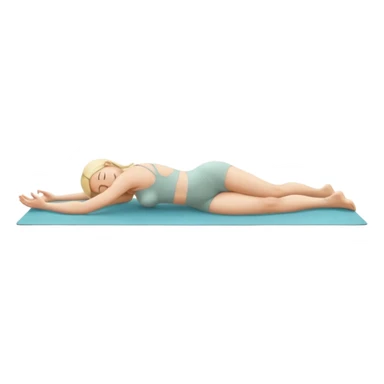 Nude woman, thin blonde, C Cup, lying in yoga posture, Ananda Balasana sticker