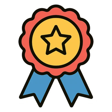 vector icon of a most popular award badge with gold and colorful elements, elegant and minimalist flat design, isolated on white background, 2D flat vector, trending icon look, soft shadows, no text, perfect for commercial use, icon style sticker