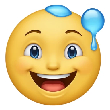 Emoji, yellow round laughing tilted head face sideways with blue tears of fun sticker
