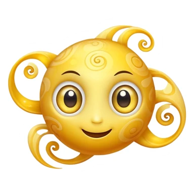 fantasy yellow planet with swirls and a cute smiling face with big eyes sticker