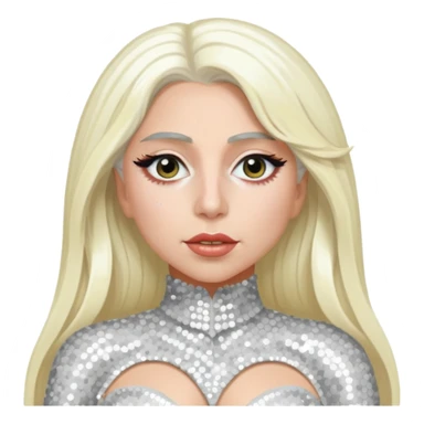 Lady Gaga with long platinum blonde hair, white sequin outfit sticker