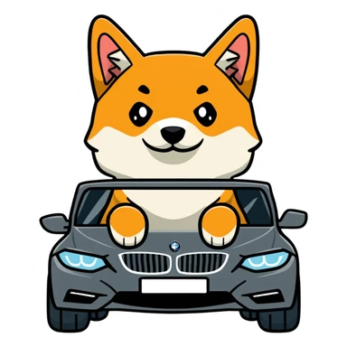 shiba inu sitting inside a BMW car sticker