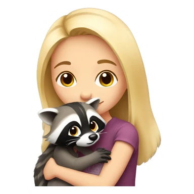 Blonde girl hugs a raccoon  sticker