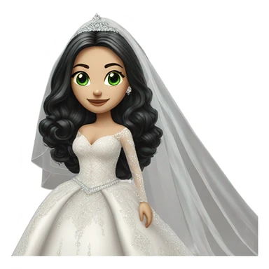 Hyper Realistic ornate ballgown long sleeve Wedding dress with diamanté on Russian bride with pale skin and green eyes and long black hair with veil and diamond jewelry hyper realistic  sticker