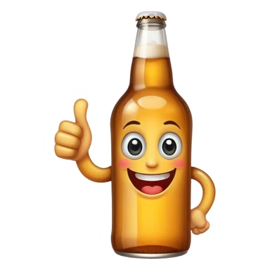 A beer bottle with a big smile and expressive eyes giving a thumbs-up sticker