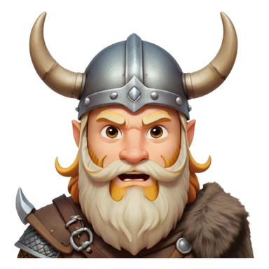 Clash of Clans aesthetic: Cinematic Comical Viking Portrait Emoji, Head tilted dramatically with an exaggerated, fun expression and wide, comically expressive eyes, featuring a rugged yet cartoonish build with a quirky Viking helmet with oversized horns and a playful beard, his face rendered in natural skin tone, Simplified yet hilariously expressive features, highly detailed, glowing with a slightly sassy, vibrant radiance, high shine, dramatic yet playful, stylized with an air of cheeky Nordic mischief, soft glowing outline, capturing the essence of a meme-worthy Viking bringing humor to epic adventures! sticker
